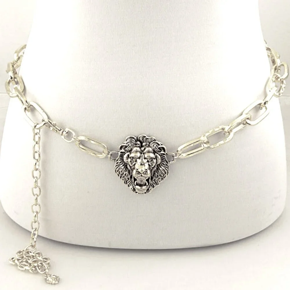 Lion of Judah Chain Link Silver Tone Belt Tribe of Israel Aslan Yeshua Roaring